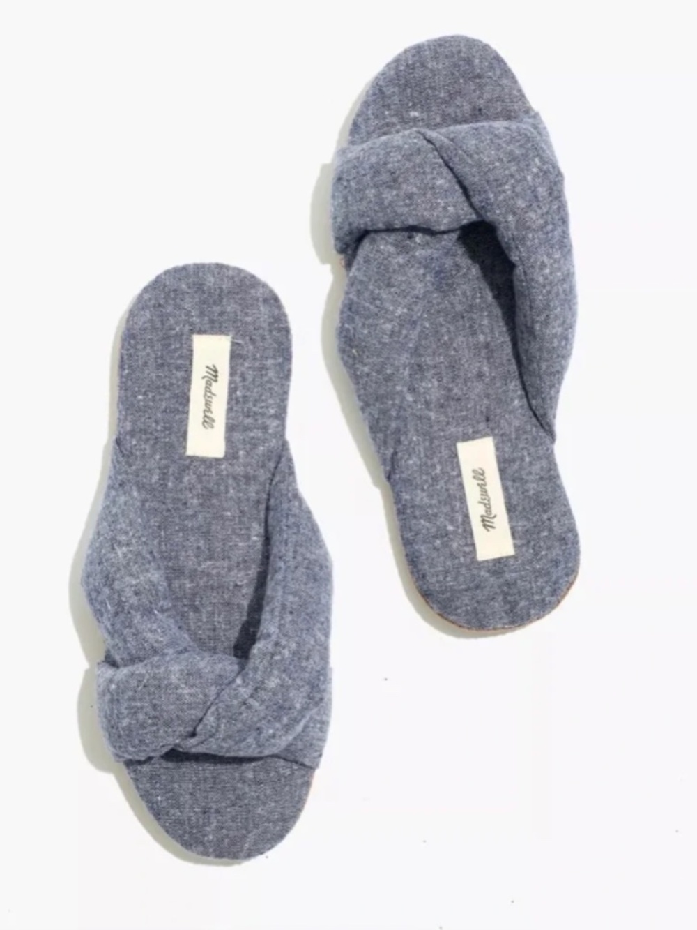 New Madewell Chambray Crisscross Scuff Slippers 100% Cotton Blue Sandal, 8